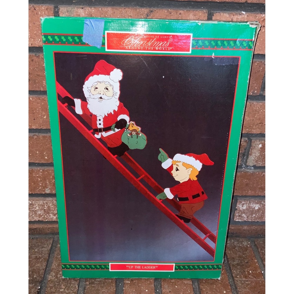 Vintage 1991 House of Lloyd Up the Ladder Santa and Elf Wooden Christmas Decor